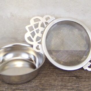 English- Tea Strainer- Stainless- with a Drip Bowl