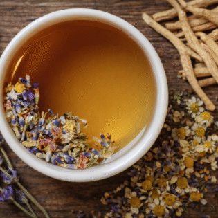 ZenTea Organic De-Stress tea bags with ashwagandha calming herbal blend